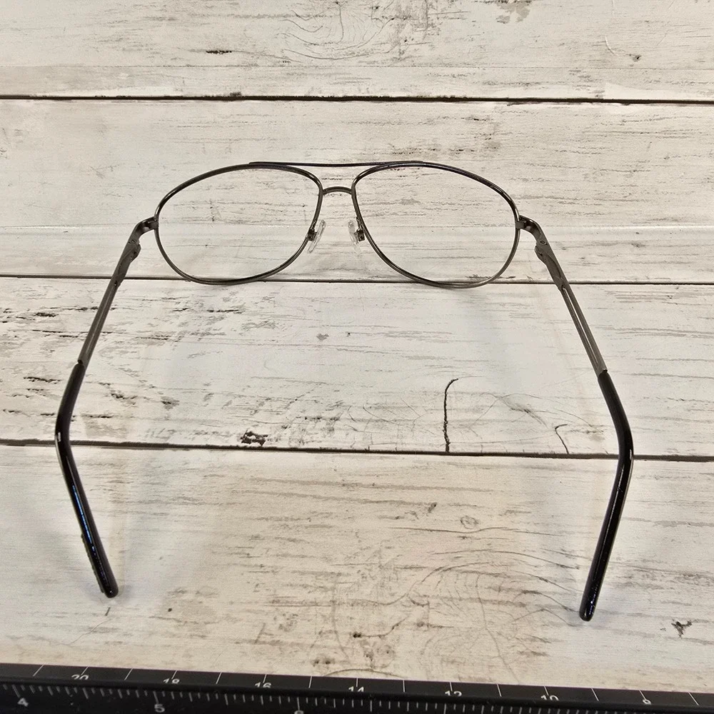 Vintage Aviator Eyeglasses Gunmetal Grey Metal Frame Double Bridge Clear Lens‎